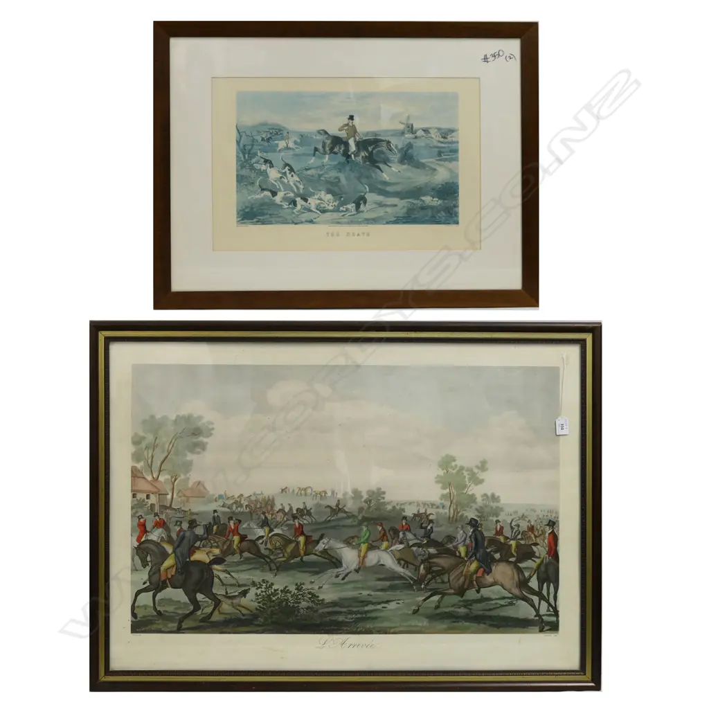 2 LG EQUESTRIAN PRINTS 'L'ARRIVEE' 630x910mm & 'THE DEATH' Image 1++