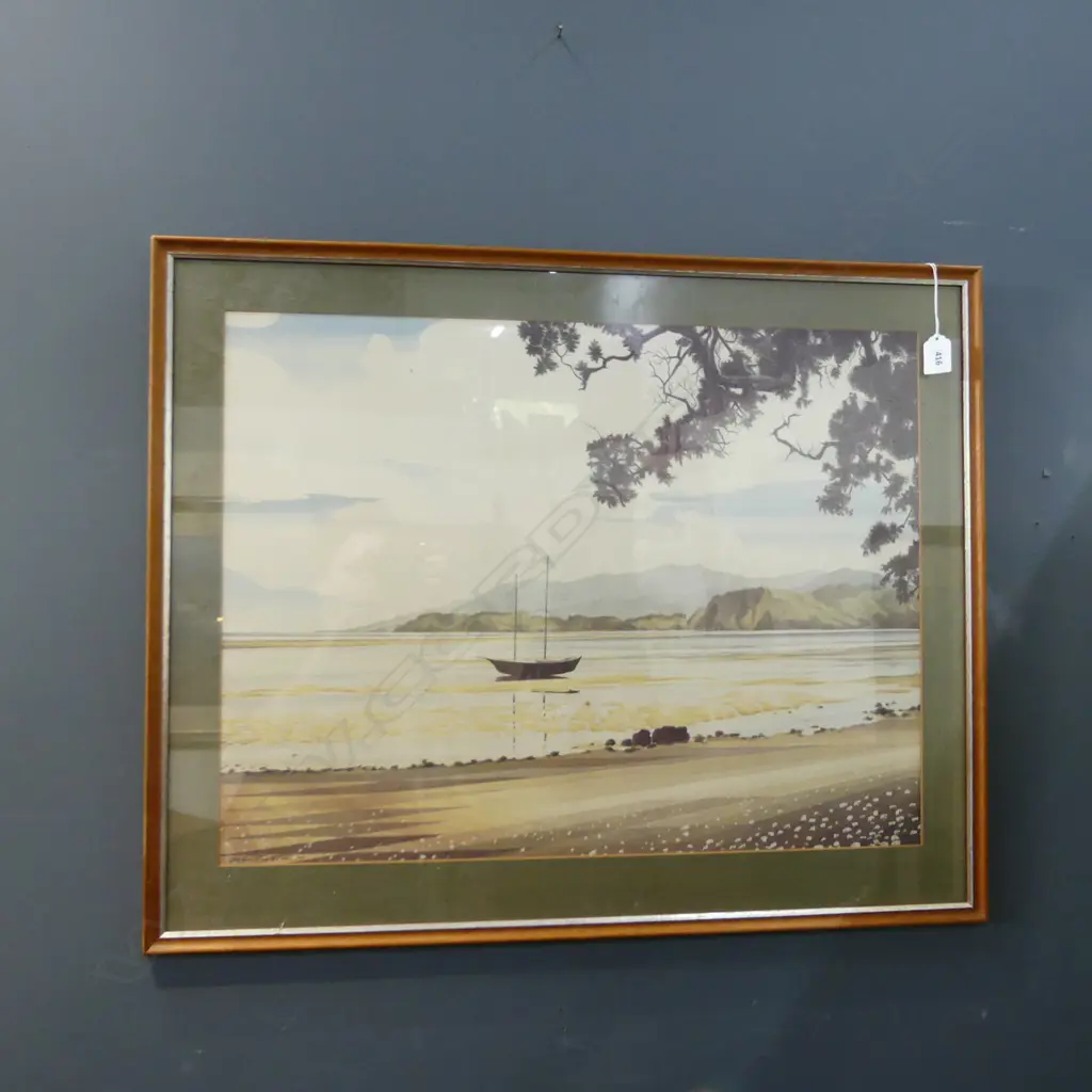 JOHN CRIGHTON LTD EDITION PRINT coastal scene with yacht 470 x 620 mm Image 1++