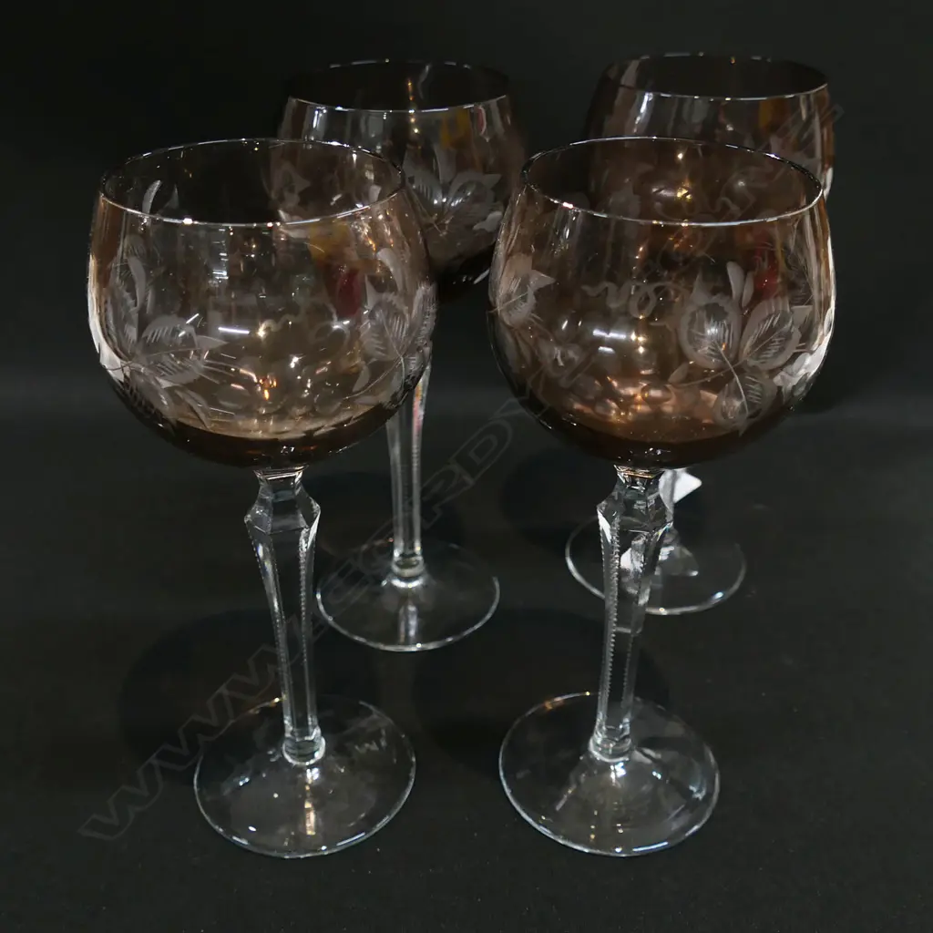 4 ETCHED CRYSTAL HOCK GLASSES H.180mm Image 1++