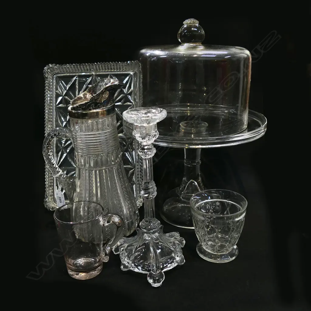 7 PCES GLASS; DOME, COMPORT H.195mm, JUG H.275mm ETC Image 1++