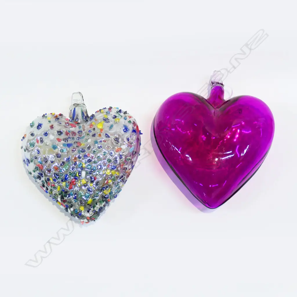 2 HAND BLOWN ART GLASS HEART ORNAMENTS L.220mm Image 1++