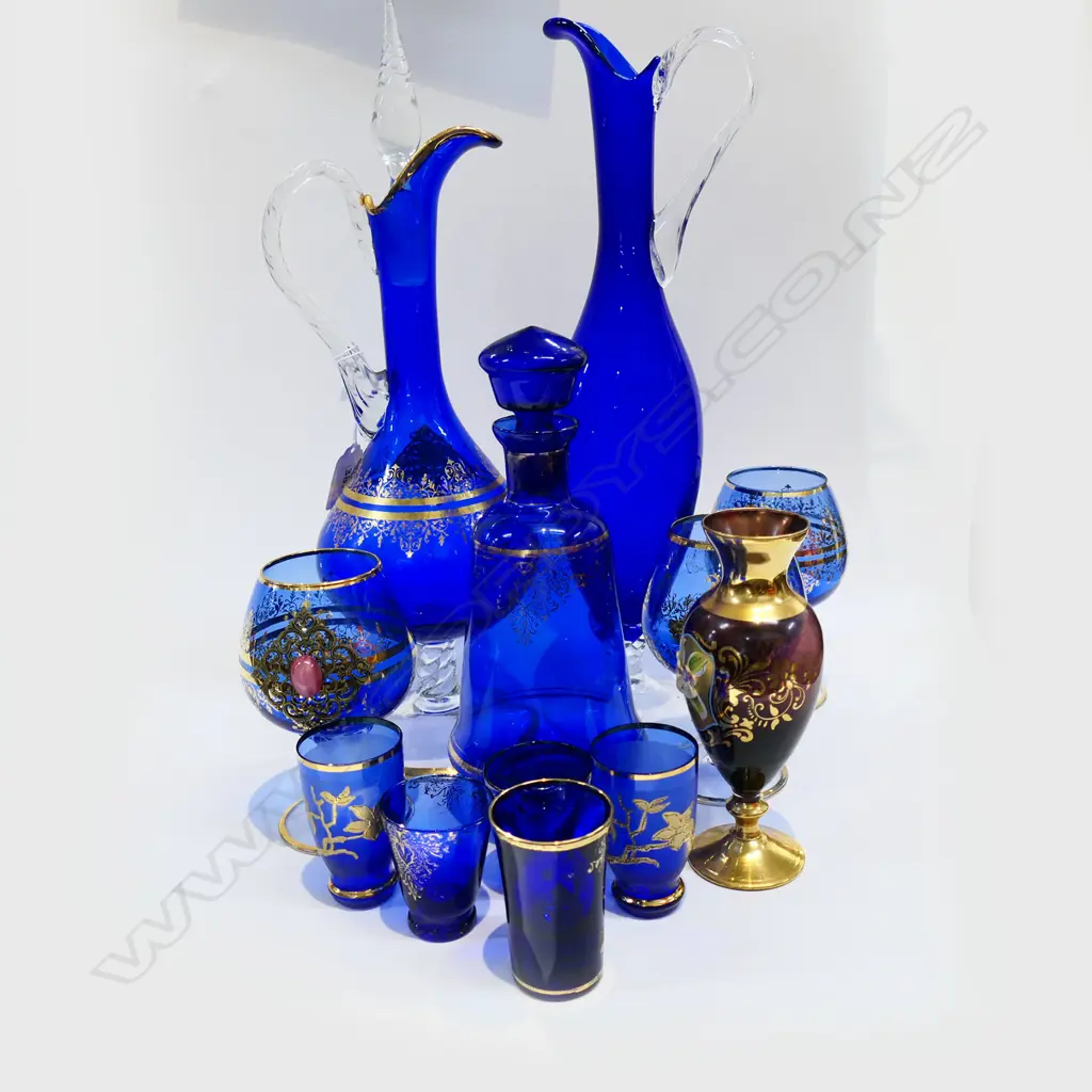 12 PCES BLUE MURANO GLASS INCL. 2 JUGS H.370mm Image 1++