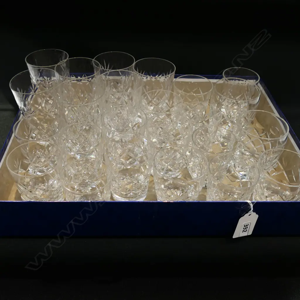 24 WEBB CORBETT CUT CRYSTAL TUMBLERS ASST SIZES, H.68MM-102MM Image 1++