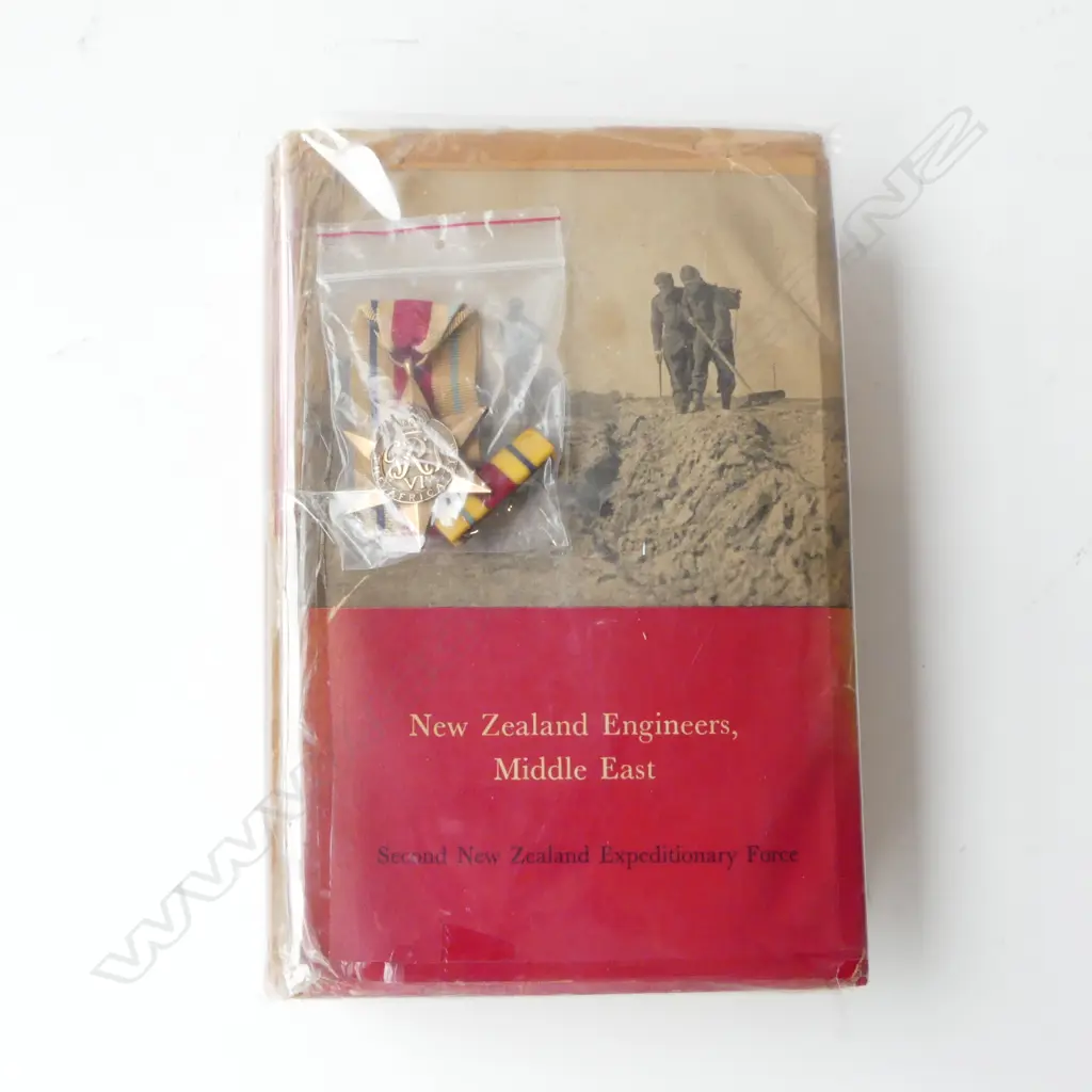 OFFICIAL HISTORY OF NZ IN THE SECOND WORLD WAR; NZ ENGINEERS MIDDLE EAST, 1st Ed 1961 w. certificate & Africa Star Image 1++