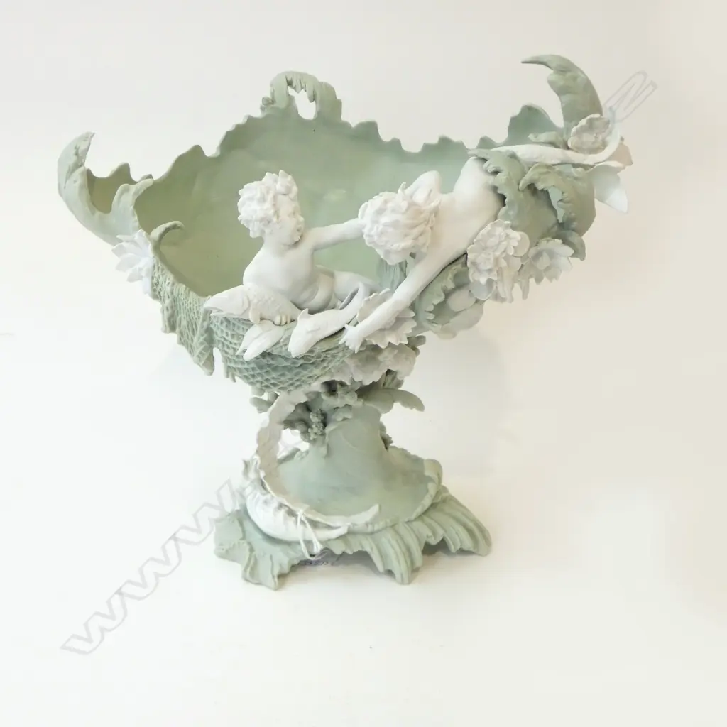 ERNST WAHLISS STYLE JASPER CENTREPIECE; Classical motif, boy w. fish & mergirl, professional restoration $5,000 Image 1++