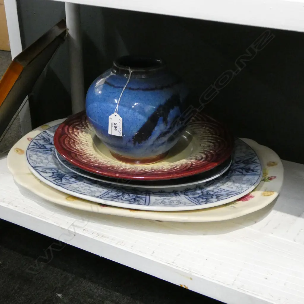 MEAT DISH 495x365mm, 2 OVAL PLATTERS, DISH 320mm dia, BLUE VASE Image 1++