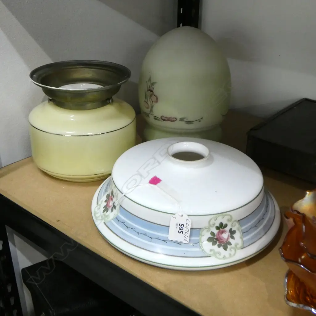 THREE LIGHT SHADES ONE ART DECO & TWO FLORAL   Image 1++