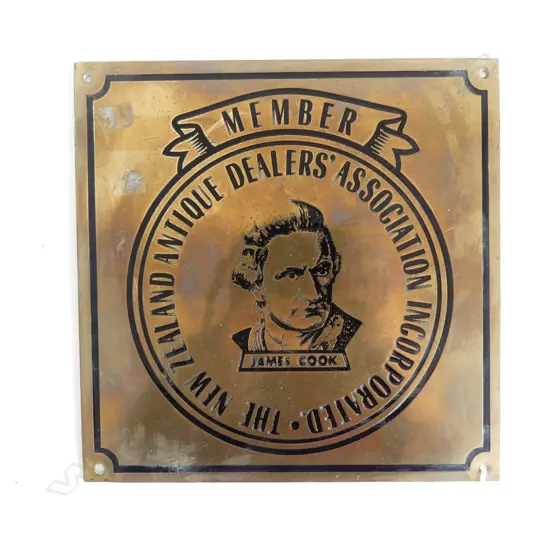 BRASS NZ ANTIQUE DEALERS ASSOCIATION MEMBER PLAQUE 230x230mm
