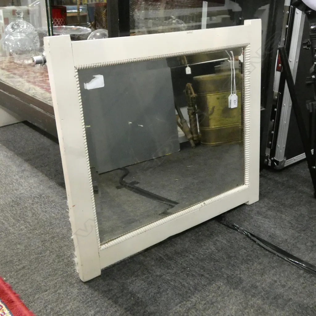 VINTAGE MIRROR, WHITE PAINTED WOODEN FRAME 530x605mm Image 1++