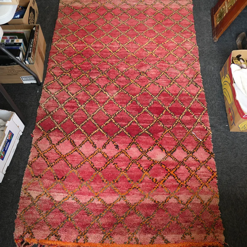 HAND KNOTTED RED BERBER RUG, WOOL PILE 2500x1200mm Image 1++