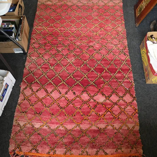 HAND KNOTTED RED BERBER RUG, WOOL PILE 2500x1200mm