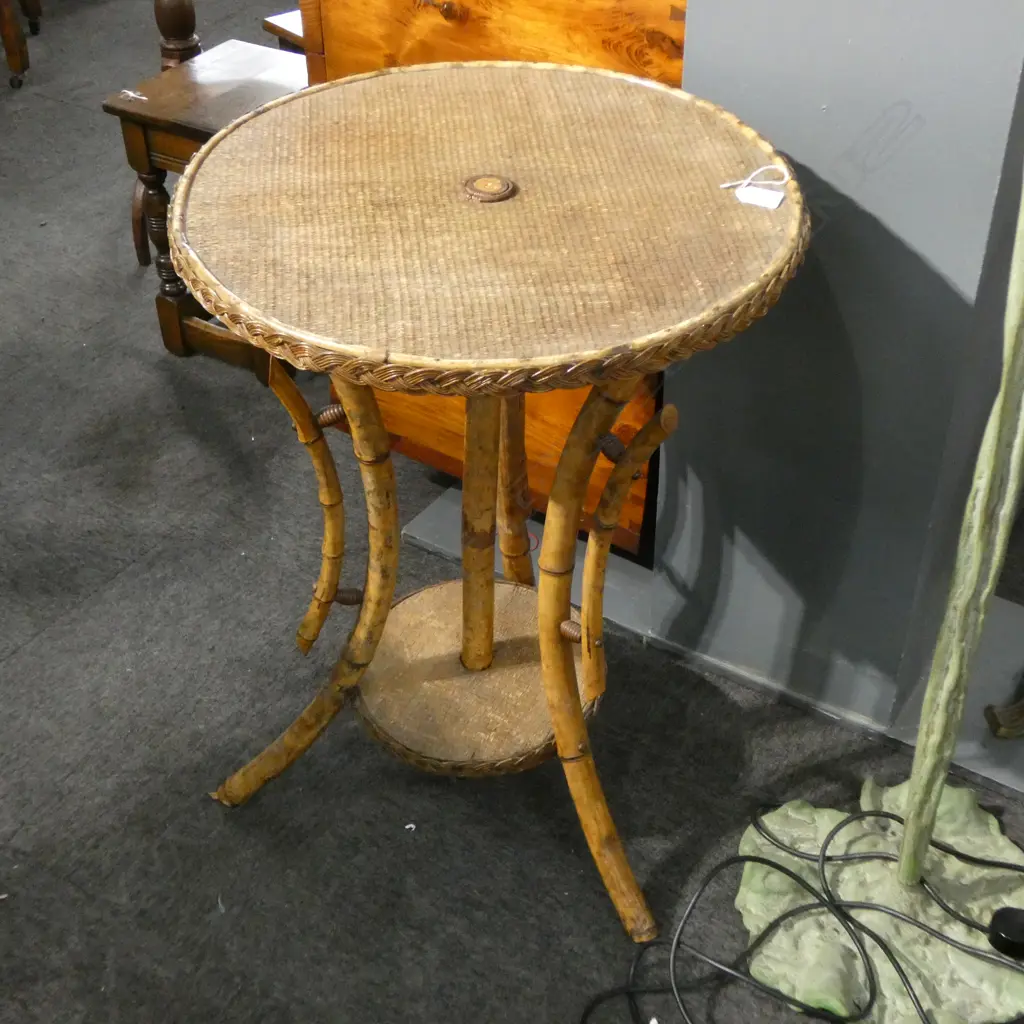 ANTIQUE CANE PATIO TABLE H.710mm, 510mm dia Image 1++