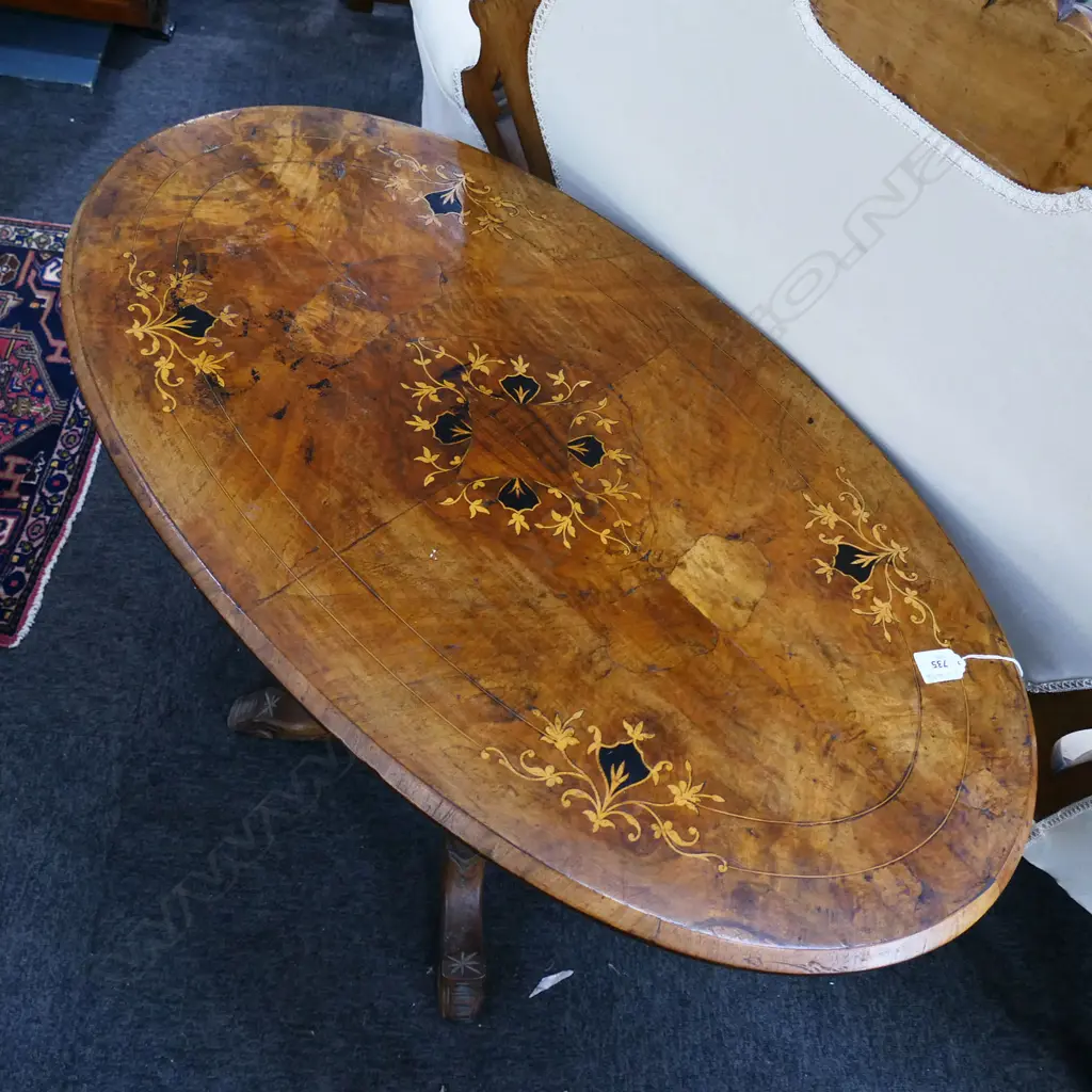 VICTORIAN INLAID OVAL SIDE TABLE FADED 910x520x630mm Image 1++
