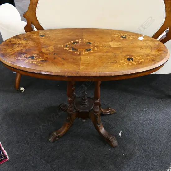 VICTORIAN INLAID OVAL SIDE TABLE FADED 910x520x630mm