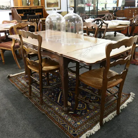 FRENCH EXTENDING DINING TABLE ( ONE LEG LOOSE) w. 4 DINING CHAIRS 1040x790x740mm