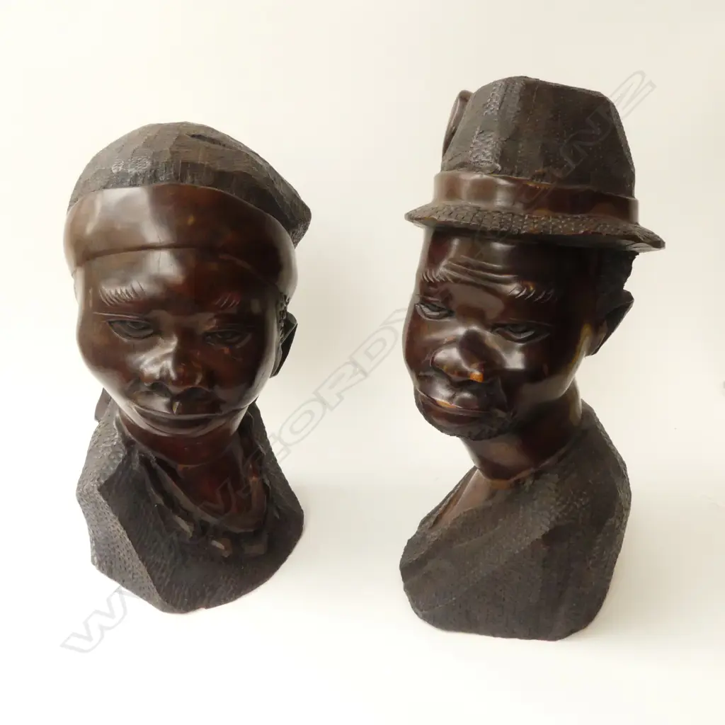 PR HEAVY LARGE CARVED WOODEN AFRICAN BUSTS H440MM Image 1++
