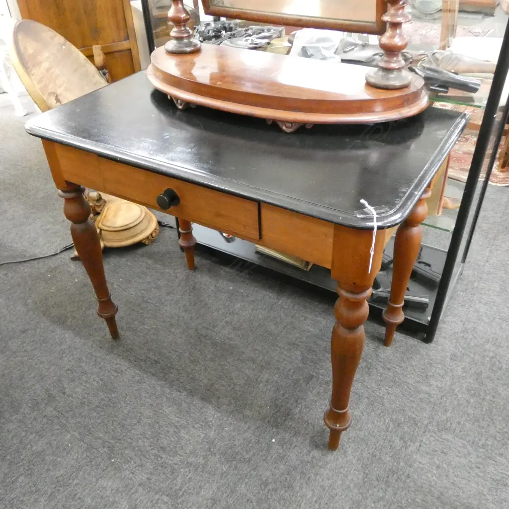 COLONIAL TABLE w. 1 DRAW & BLACK PAINTED TOP 910x530x740mm Image 1++