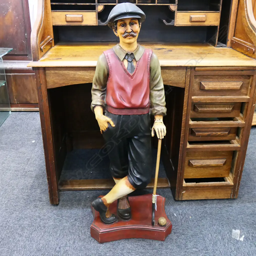 VINTAGE STYLE PAINTED RESIN GOLFING FIGURE H.1020mm Image 1++