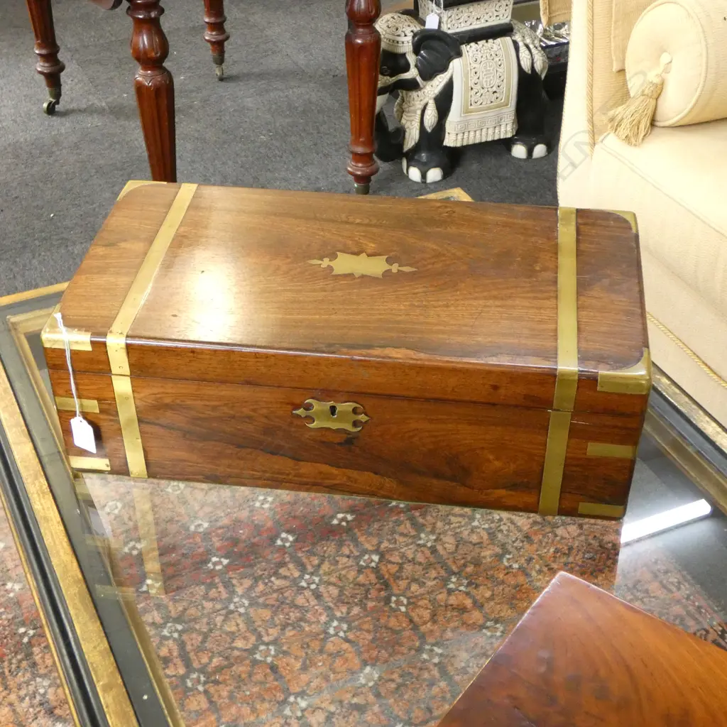 ROSEWOOD BRASS BOUND WRITING BOX; 500x250x160mm Image 1++