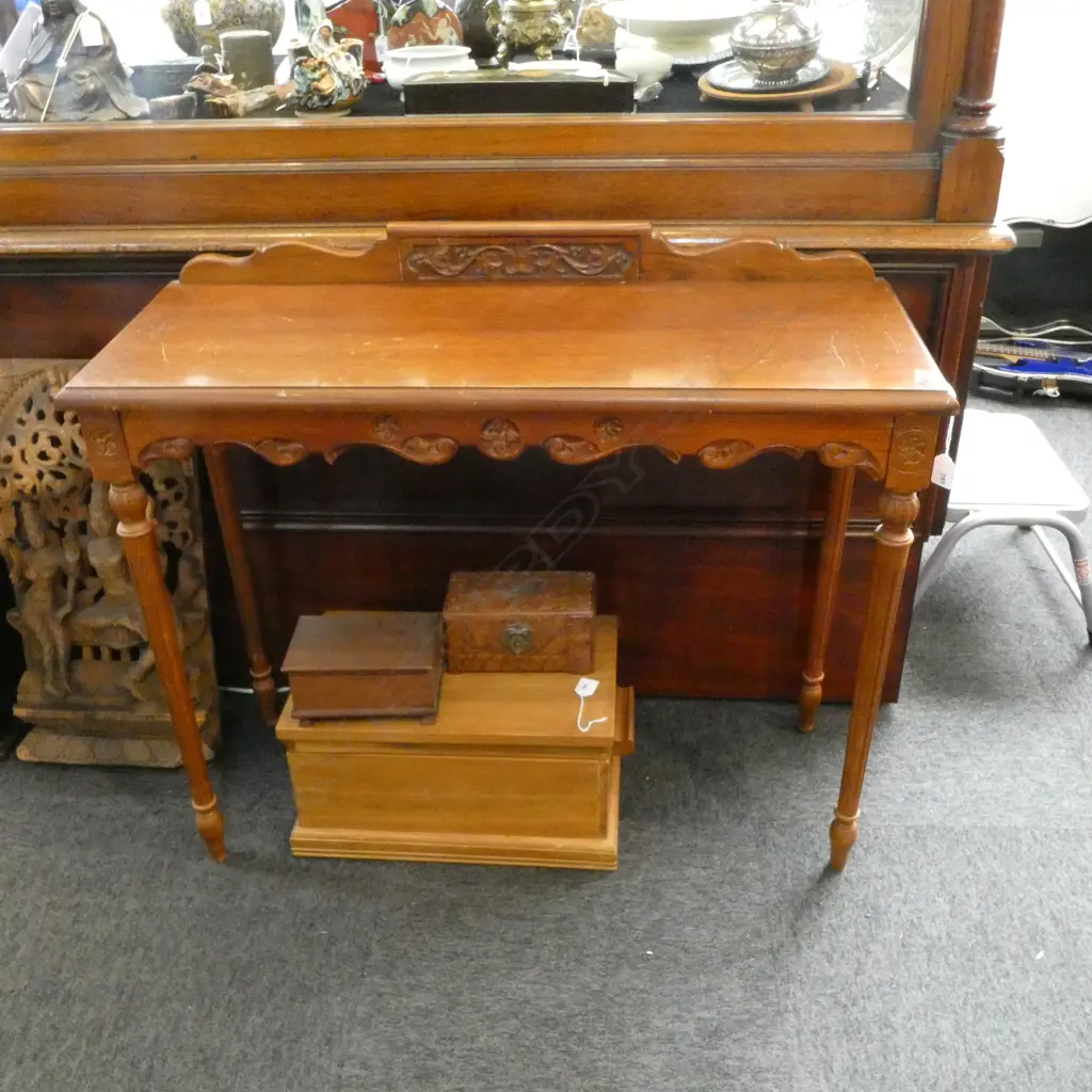 CONSOLE TABLE' 'C R COOK' CARVED TO BACKBOARD 910x340x780mm Image 1++