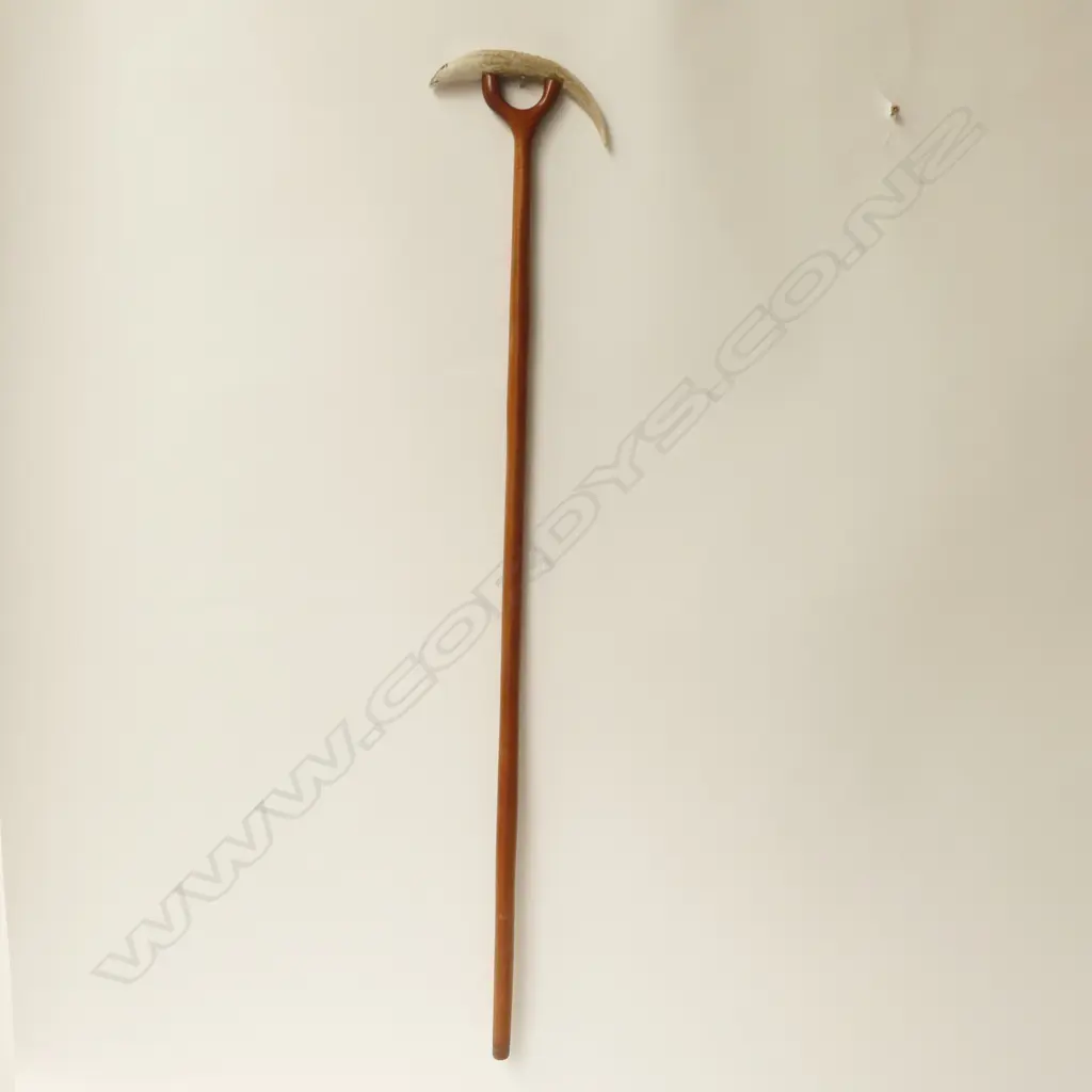 WALKING STICK w. CARVED HORN HANDLE, L.890mm Image 1++