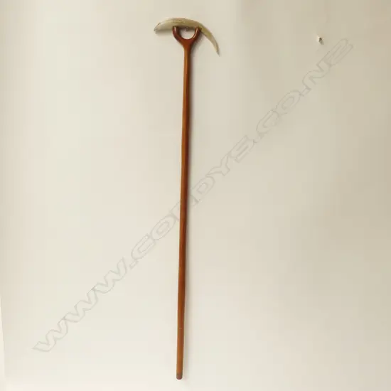 WALKING STICK w. CARVED HORN HANDLE, L.890mm