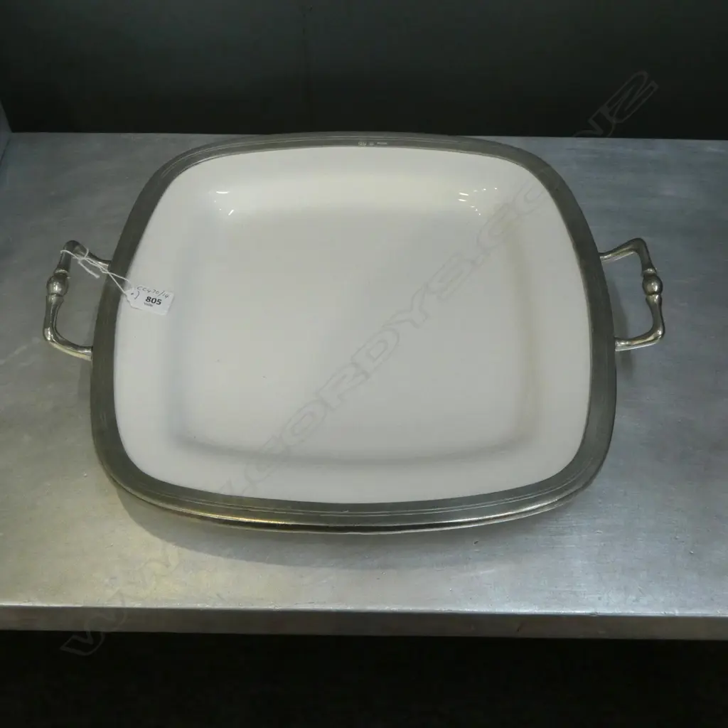 ‘ARTE ITALIA’ ITALY TUSCAN PLATTER CERAMIC & PEWTER (RETAIL $807), L.480MM W.400MM Image 1++