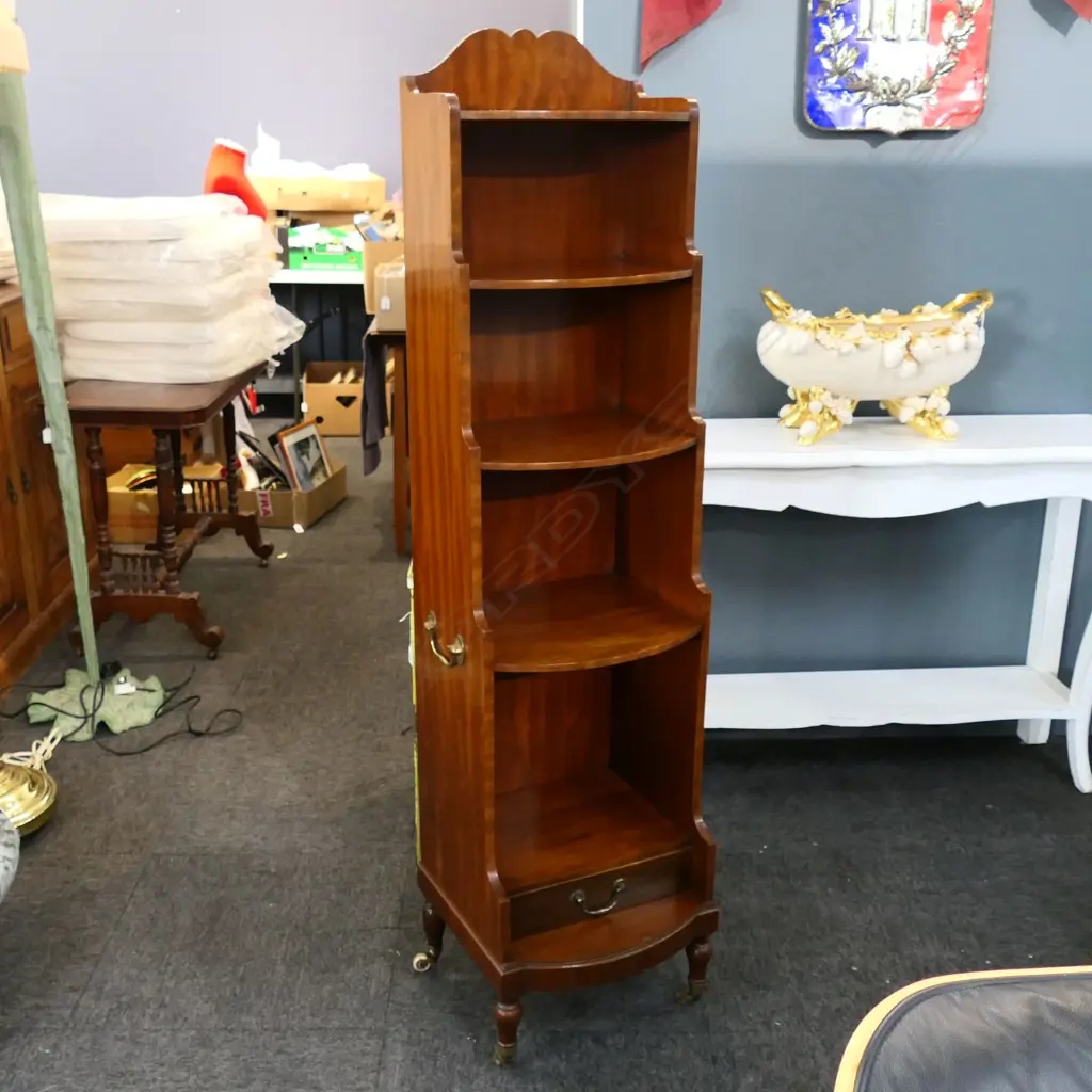 MAHOGANY CAMPAIGN-STYLE PORTABLE BOOKCASE, 375 x 315 x 1445mm Image 1++