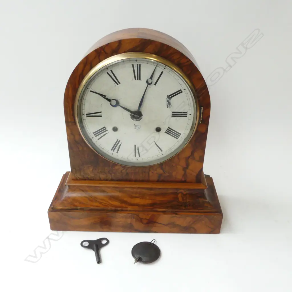 BURR WALLNUT MANTEL CLOCK; Working, 355x130x380mm Image 1++