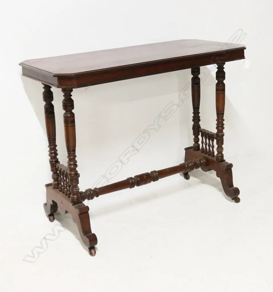 VICTORIAN MAHOGANY SIDE TABLE ON CASTORS 880x420x700mm Image 1++