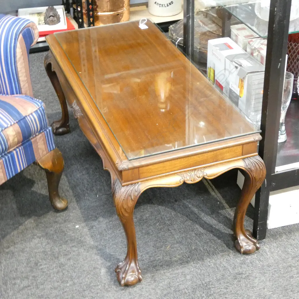 MAHOGANY COFFEE TABLE, BALL & CLAW FEET Image 1++