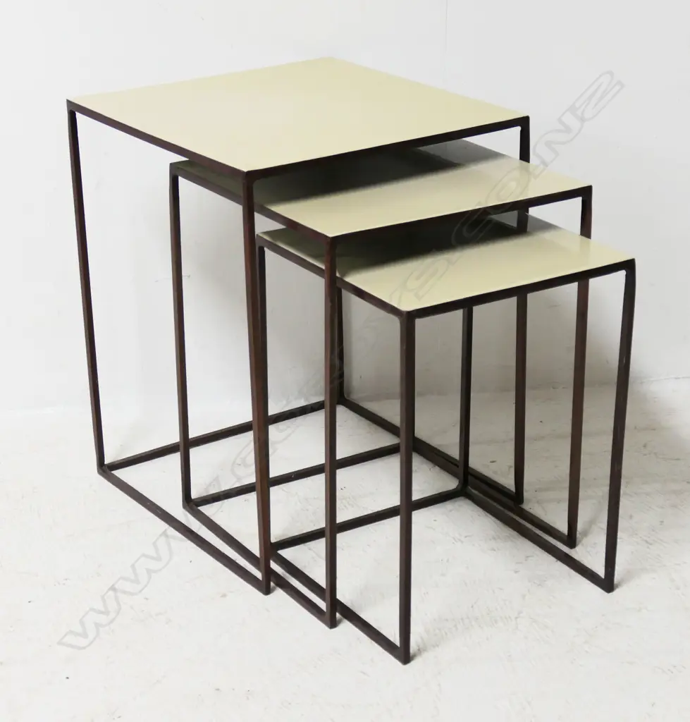 3 BROSTE COPENHAGEN WROUGHT IRON NESTING TABLES 400x400x500 Image 1++