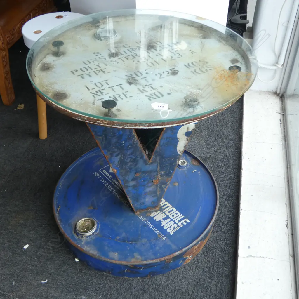 RUSTIC SIDE TABLE MADE FROM STEEL DRUMS H.635mm, 600mm dia Image 1++