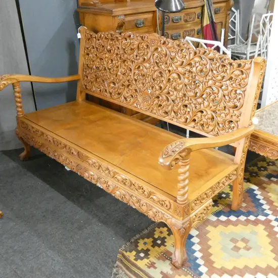 INDONESIAN CARVED TEAK SOFA 1560x600x920mm