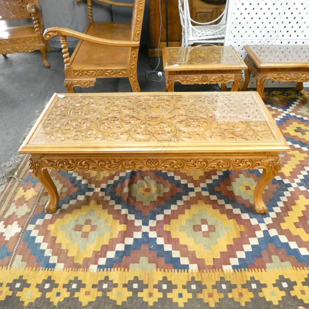 INDONESIAN CARVED TEAK COFFEE TABLE 1215x565x470mm Image 1++