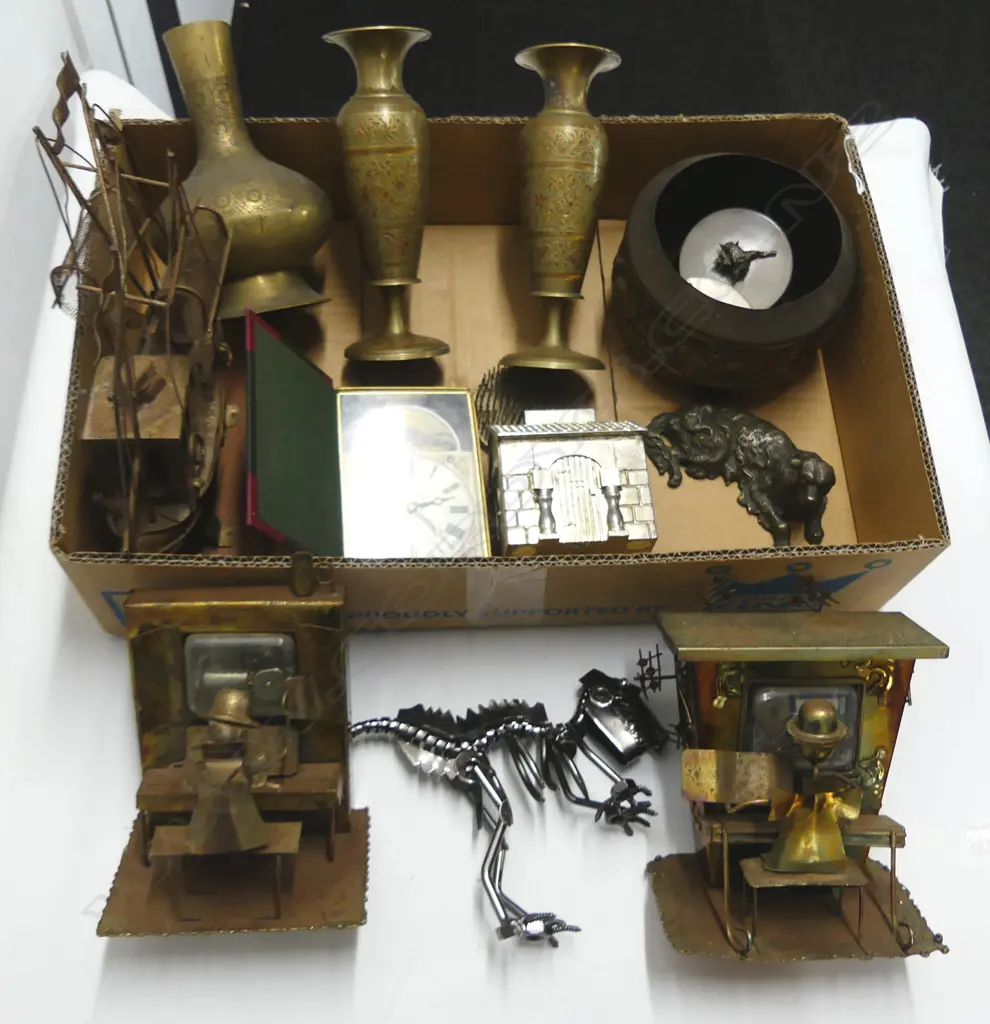 COLLECTION OF  BRASS & METAL PCS MUSIC BOXES  SAILING SHIP H290MM MONEY BOX BRASS VASES ETC Image 1++