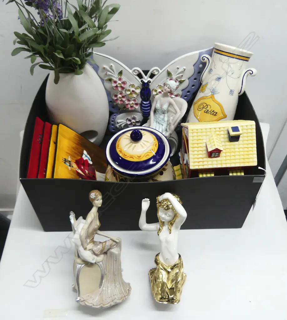 ASST. CERAMICS, 2 DECO STYLE RESIN FIGURES ETC Image 1++