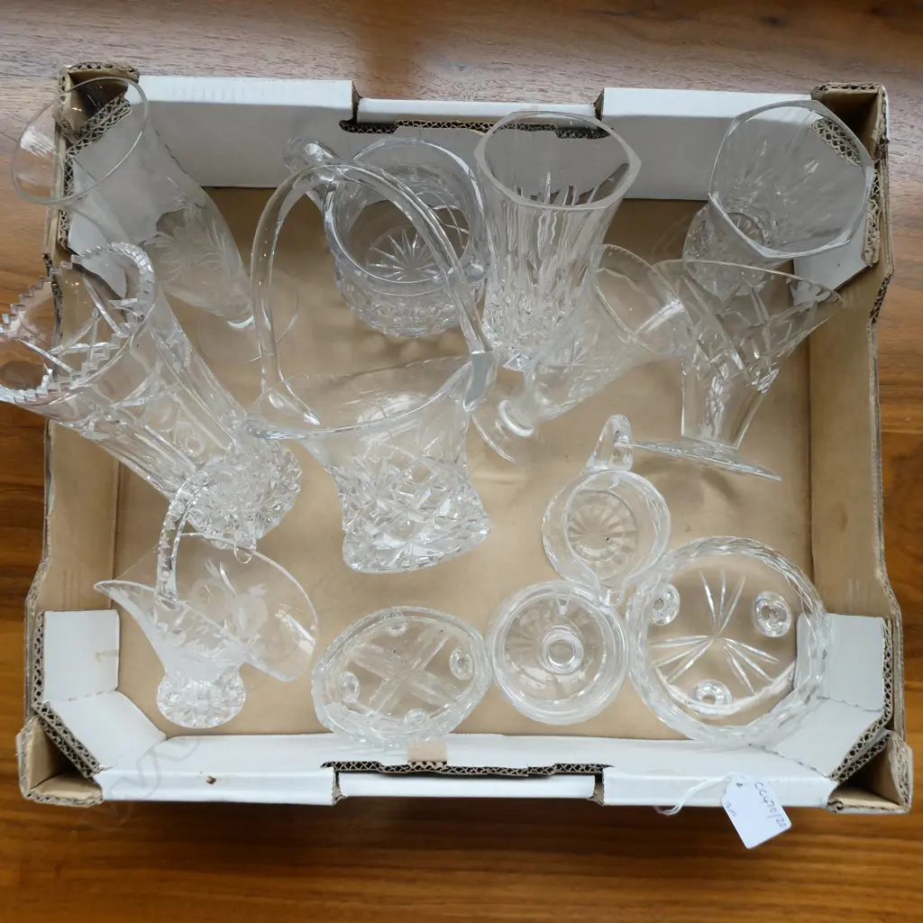 13 PCS CRYSTAL - VASES, BASKETS, JUGS ETC ALL GOOD CONDITION Image 1++