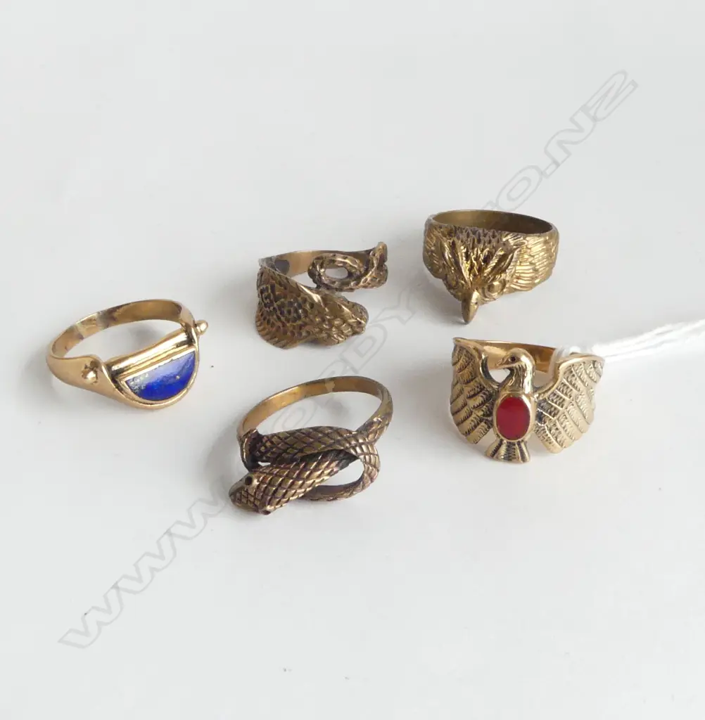 5 BRASS RINGS Incl. 1 w. LAPIS LAZULI Image 1++