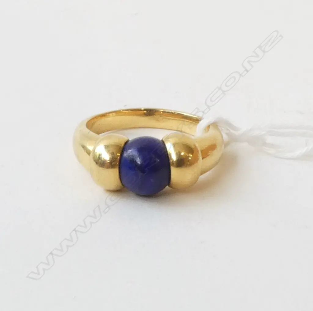 18CT GOLD & LAPIS DESIGNER RING 7.4gms SIZE M Image 1++