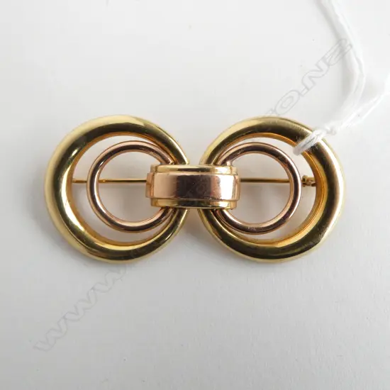 VINTAGE STYLISH GOLD BROOCH yellow & rose gold testing 14ct to 18ct. 9.7gms