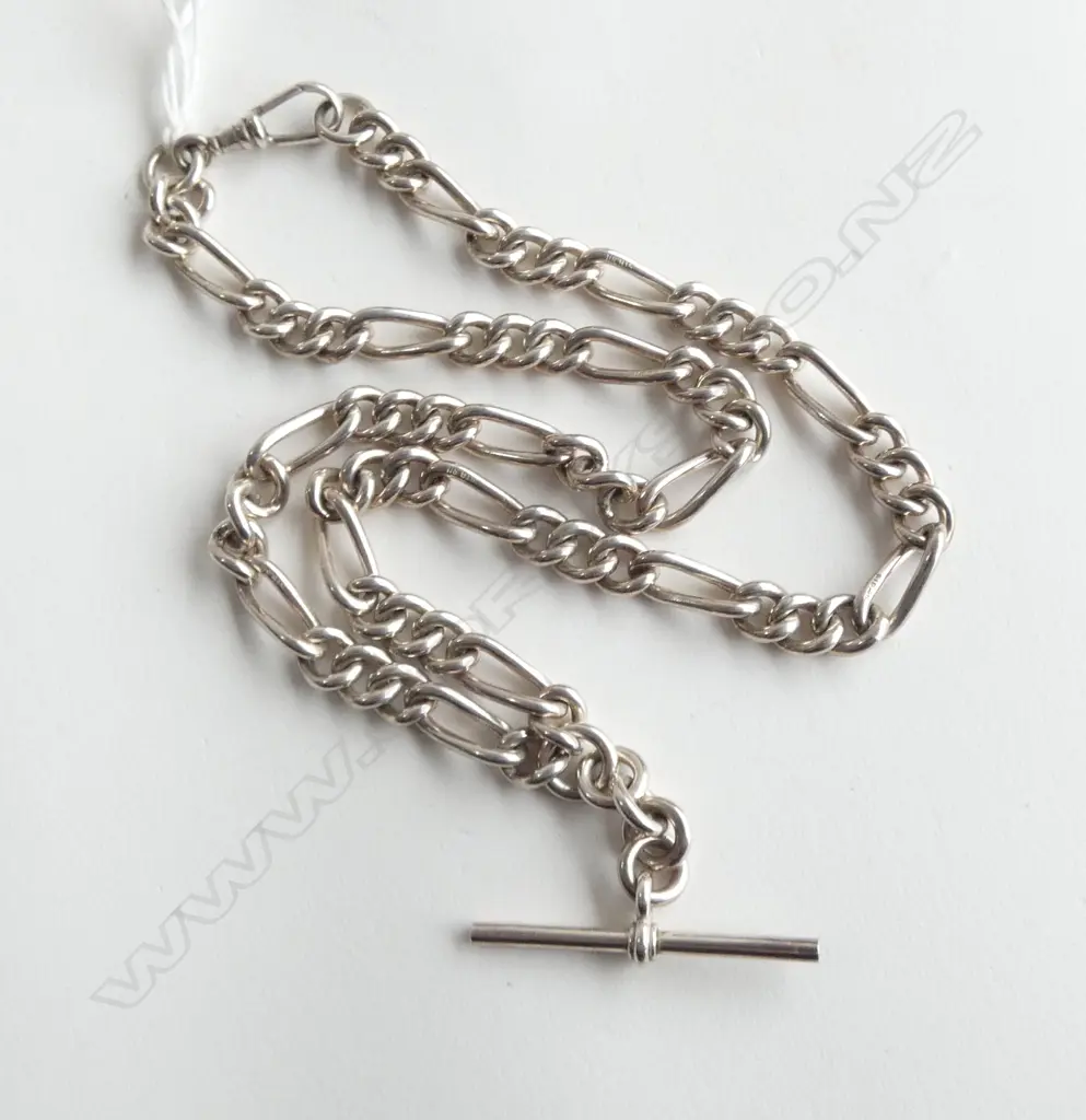 HEAVY SILVER CURB LINK ALBERT CHAIN L.440mm 61gms Image 1++