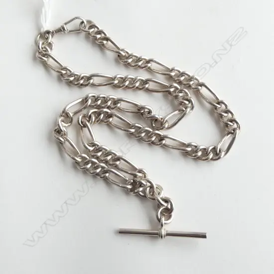 HEAVY SILVER CURB LINK ALBERT CHAIN L.440mm 61gms