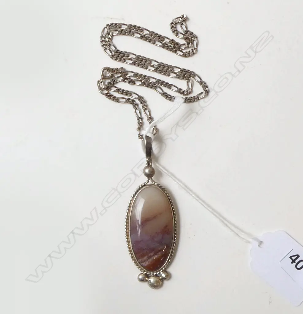 STG SILVER & AGATE PENDANT NECKLACE L.290mm Image 1++