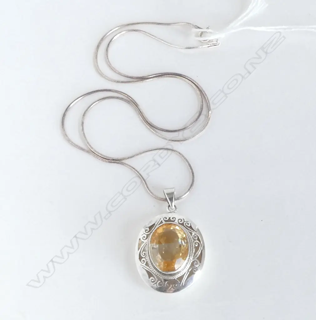 STG SILVER CITRINE PENDANT NECKLACE L.280mm Image 1++