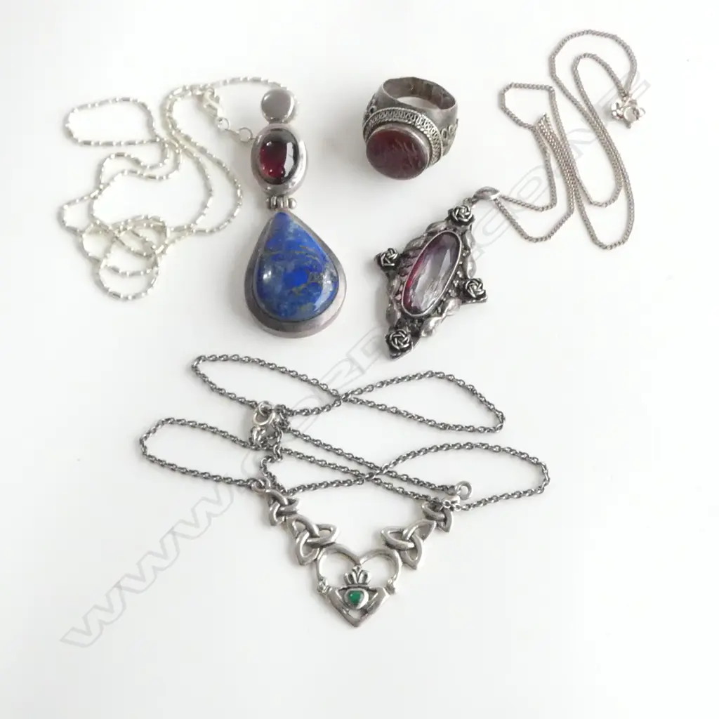 3 S/SILVER NECKLACES & EASTERN RING Image 1++