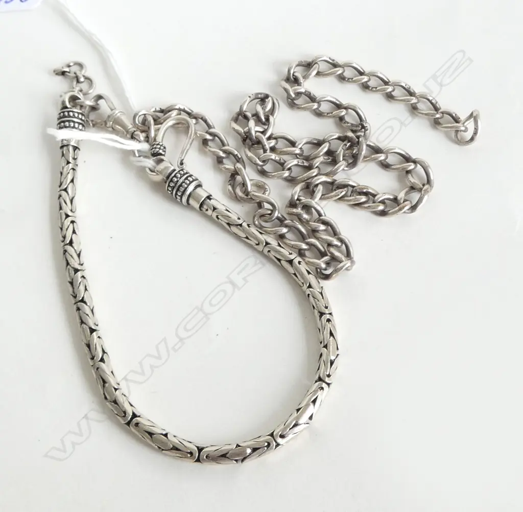 OLD SILVER FOB CHAIN + SILVER BRACELET Image 1++