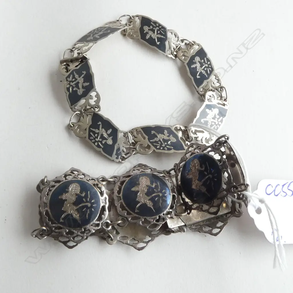 2 VINATGE THAI SILVER BRACELETS with traditional dancers Image 1++