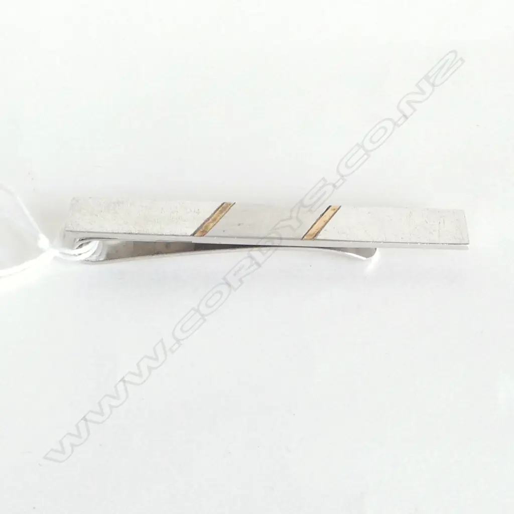 STG SILVER w. GOLD INLAY TIE CLIP L.70mm, 17.3grms Image 1++