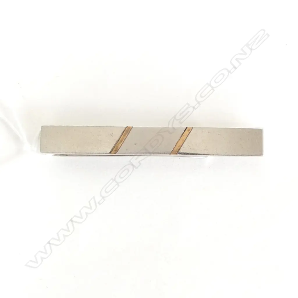 STG SILVER w. GOLD INLAY TIE CLIP L.70mm, 17.3grms Image 1++